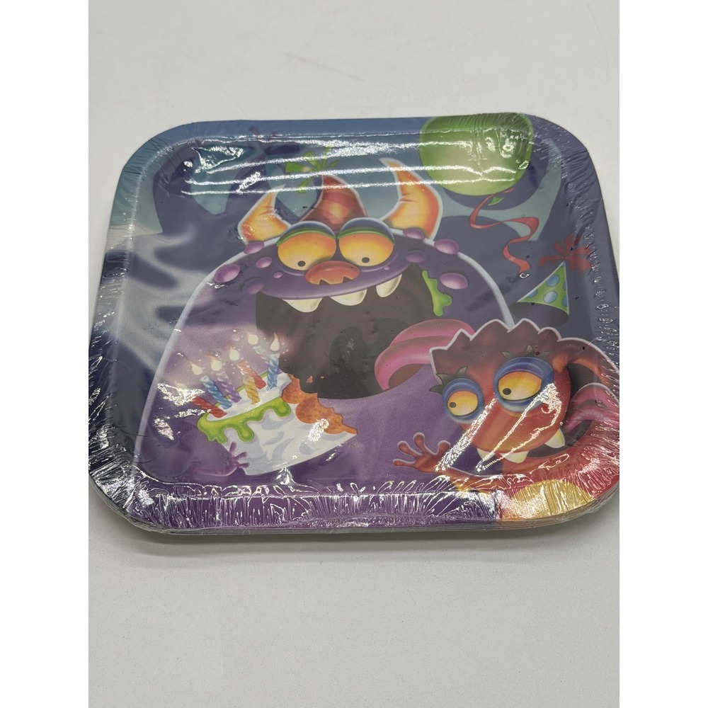 Paper Art Monster Mania Square Paper Plates 8 Count 7.125in Kids Birthday 415102